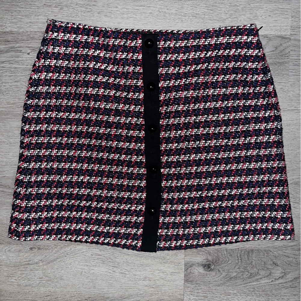 LOFT Multicolor Tweed Fall/Winter Skirt with Black Button Accents 12 Petite